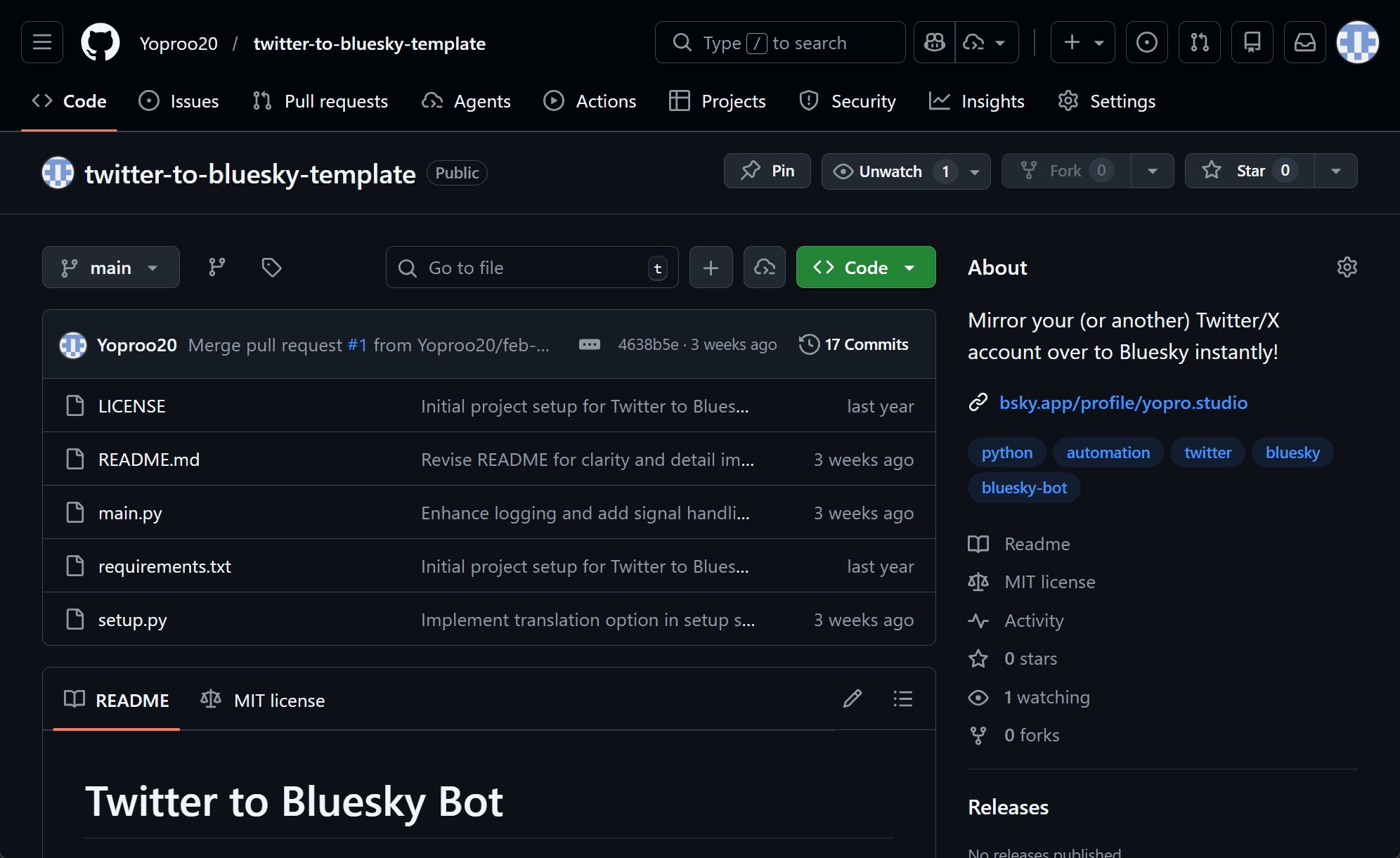 screenshot of github repo